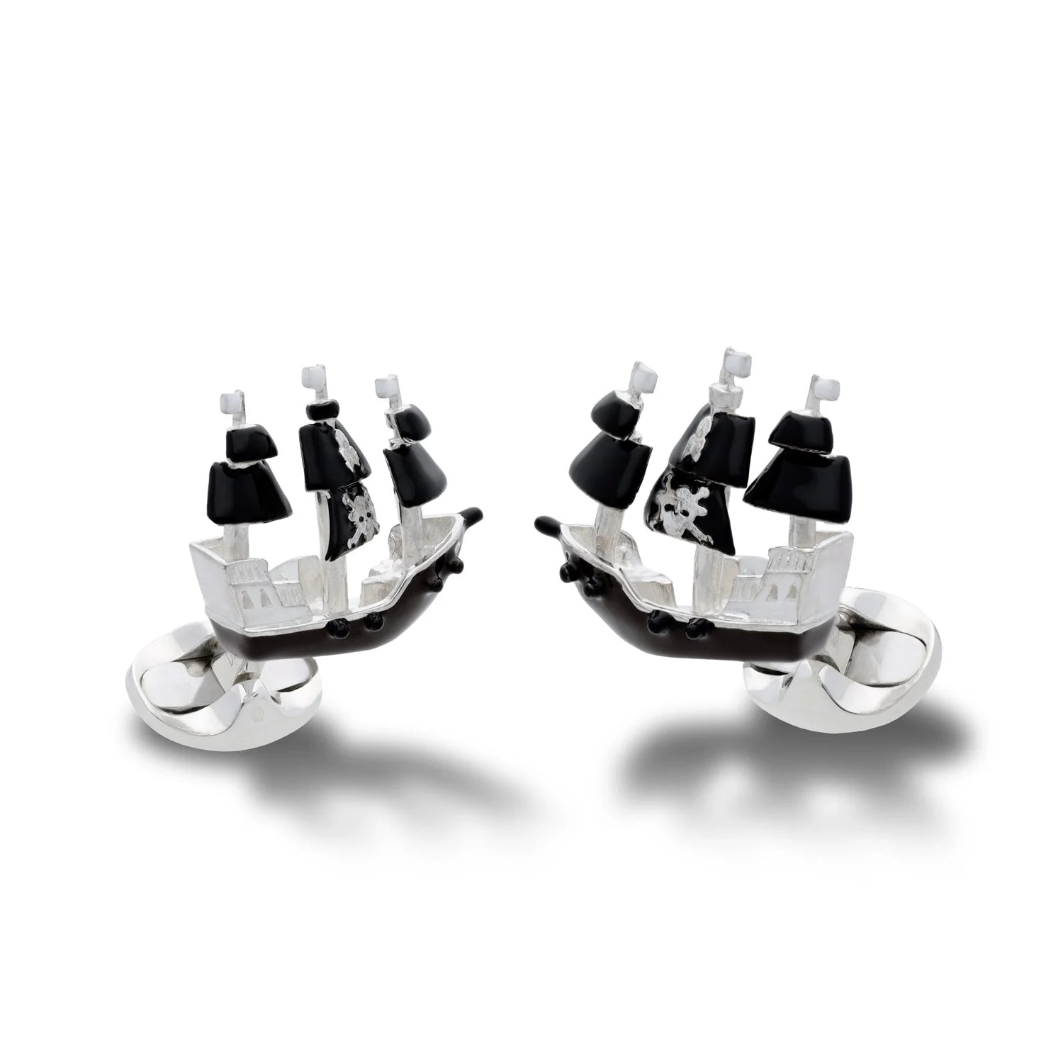 Silver Pirate Ship Cufflinks with Jolly Roger Flag - Deakin & Francis | EB London
