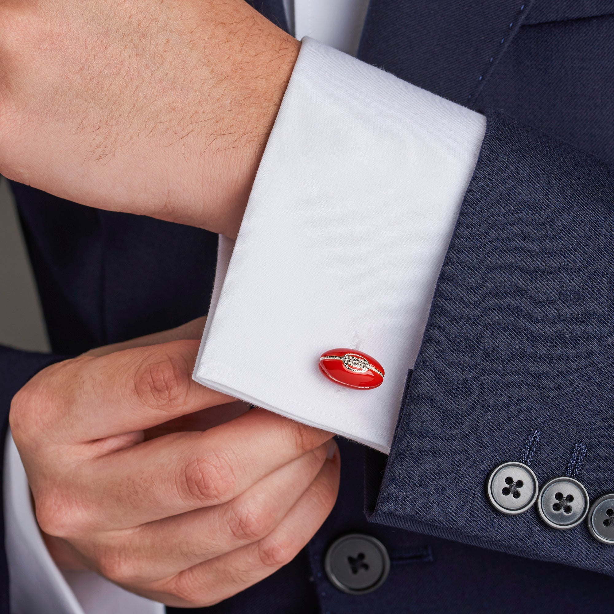 Rugby Ball Cufflinks with Brown Enamel Detail - Deakin & Francis | EB London