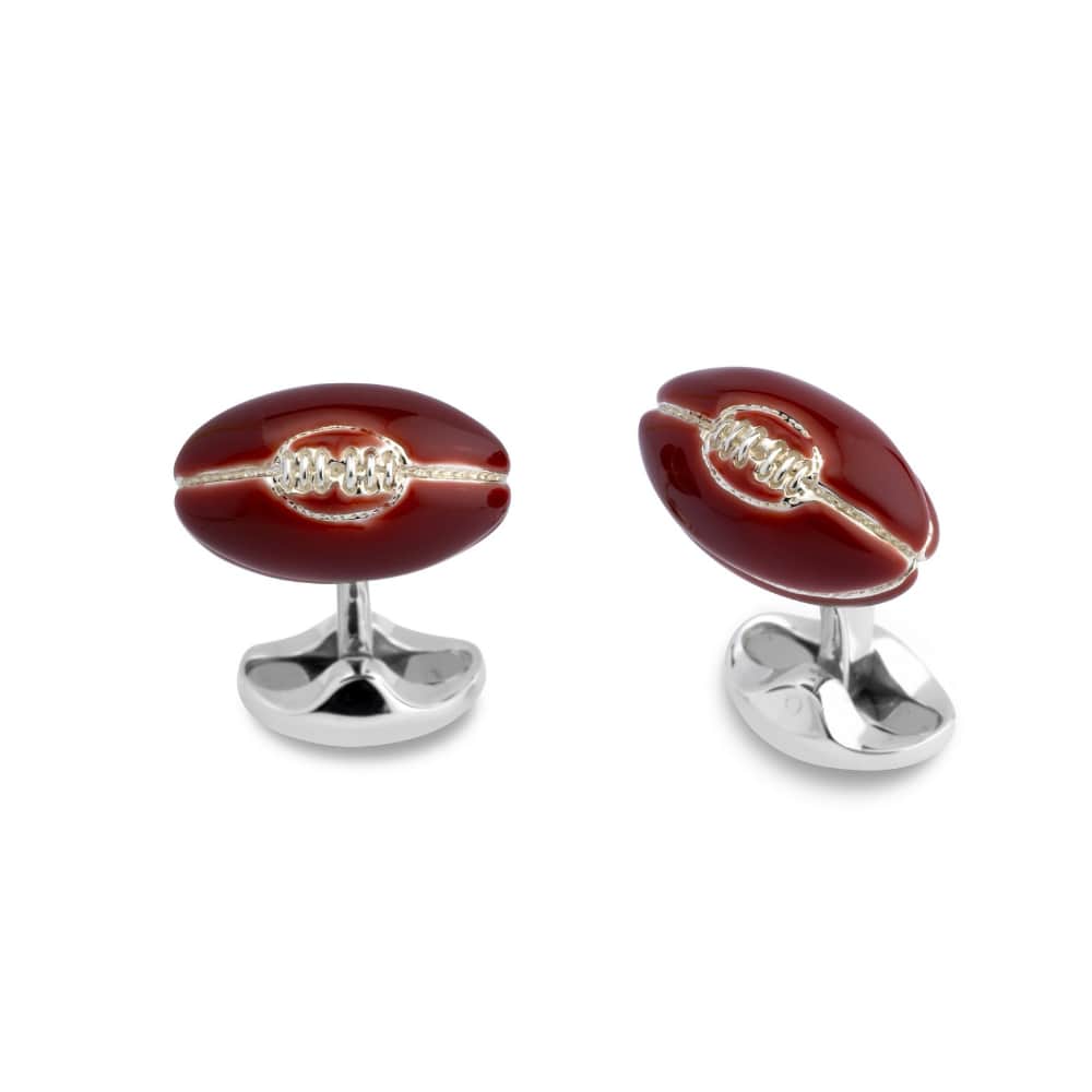 Silver Rugby Ball Cufflinks with Brown Enamel Detail - Deakin & Francis | EB London