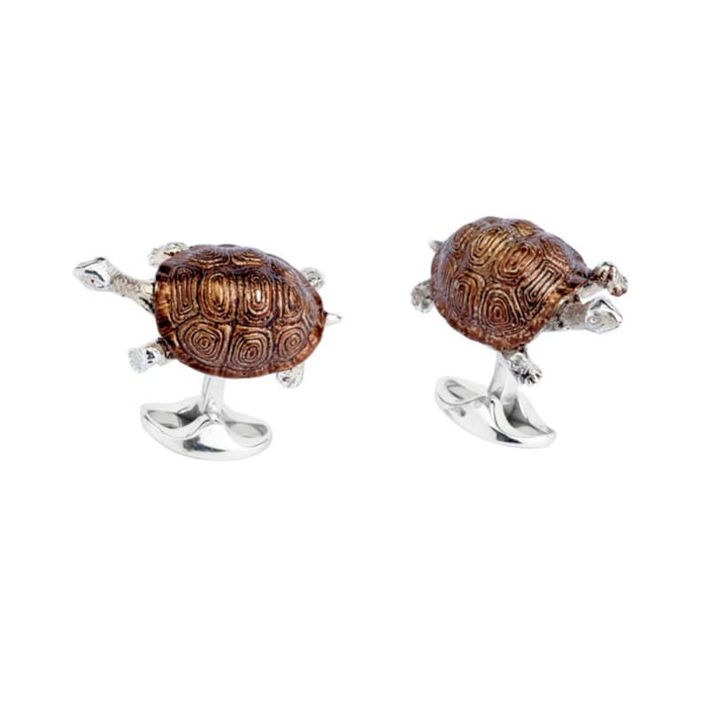 Silver Brown Tortoise Cufflinks with Enamel Shell - Deakin & Francis | EB London