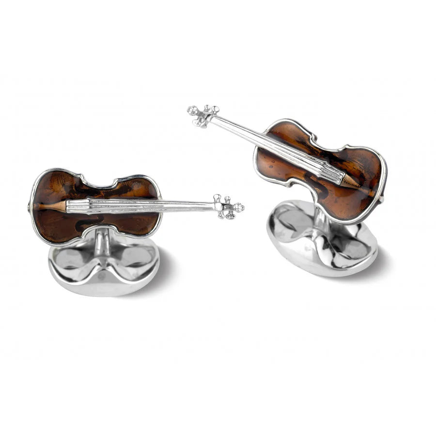 Silver Violin Cufflinks with Brown Enamel - Deakin & Francis | EB London