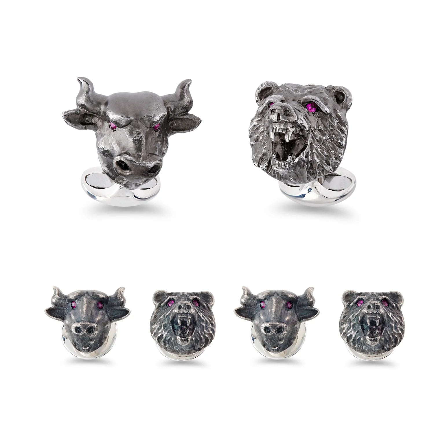 silver bull and bear dress set with ruby eyes by Deakin & Francis at EB London