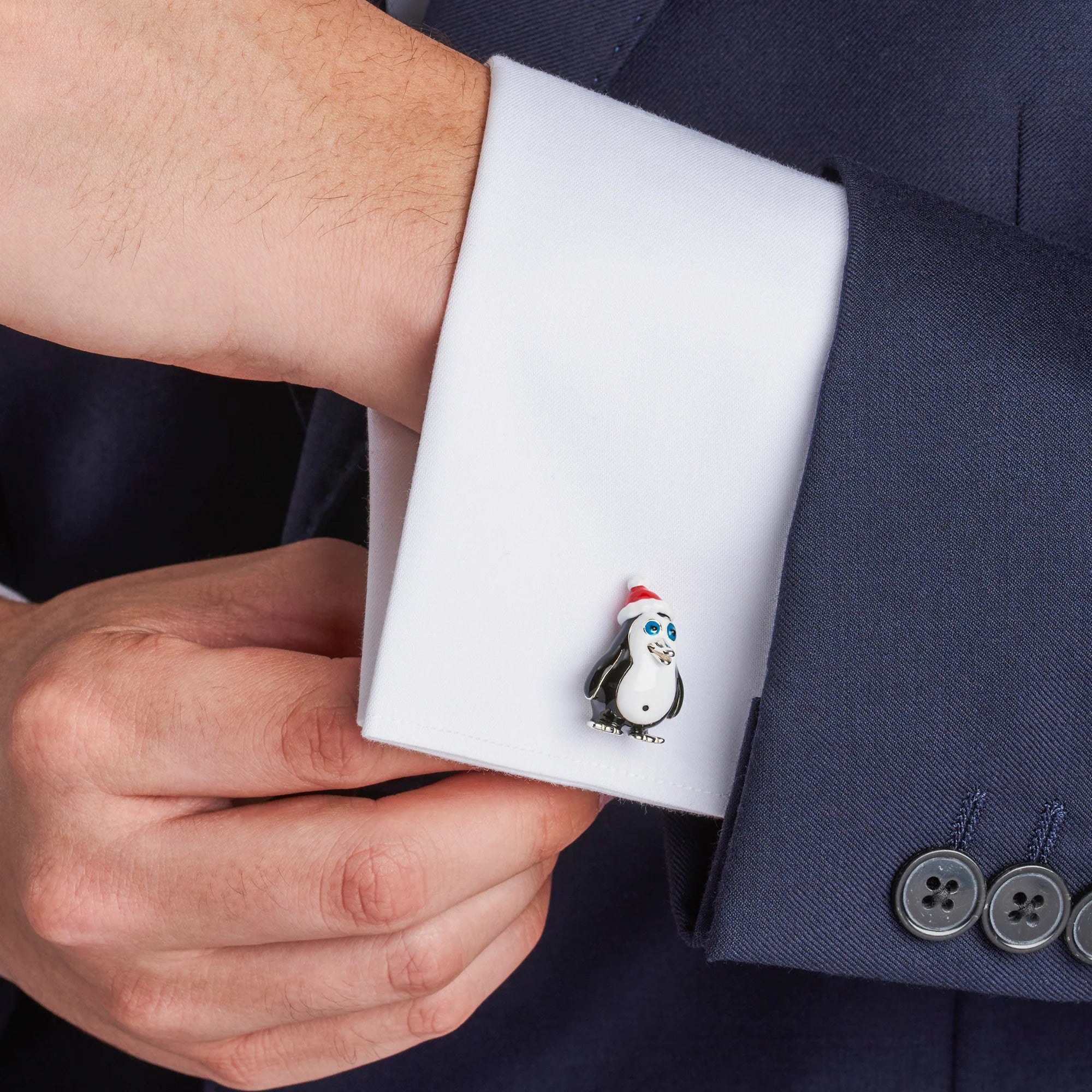 Silver Christmas Penguin Cufflinks with Santa Hat – Deakin & Francis - EB London