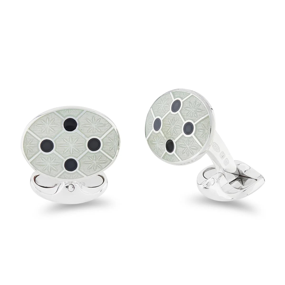 Silver Clear Enamel Cufflinks with Black Dot Design - Deakin & Francis | EB London