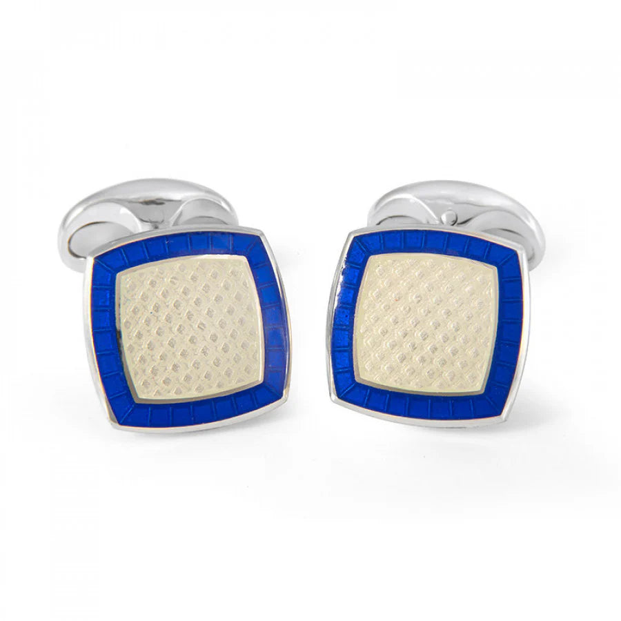 Silver Clear Enamel Cufflinks with Royal Blue Border - Deakin & Francis | EB London