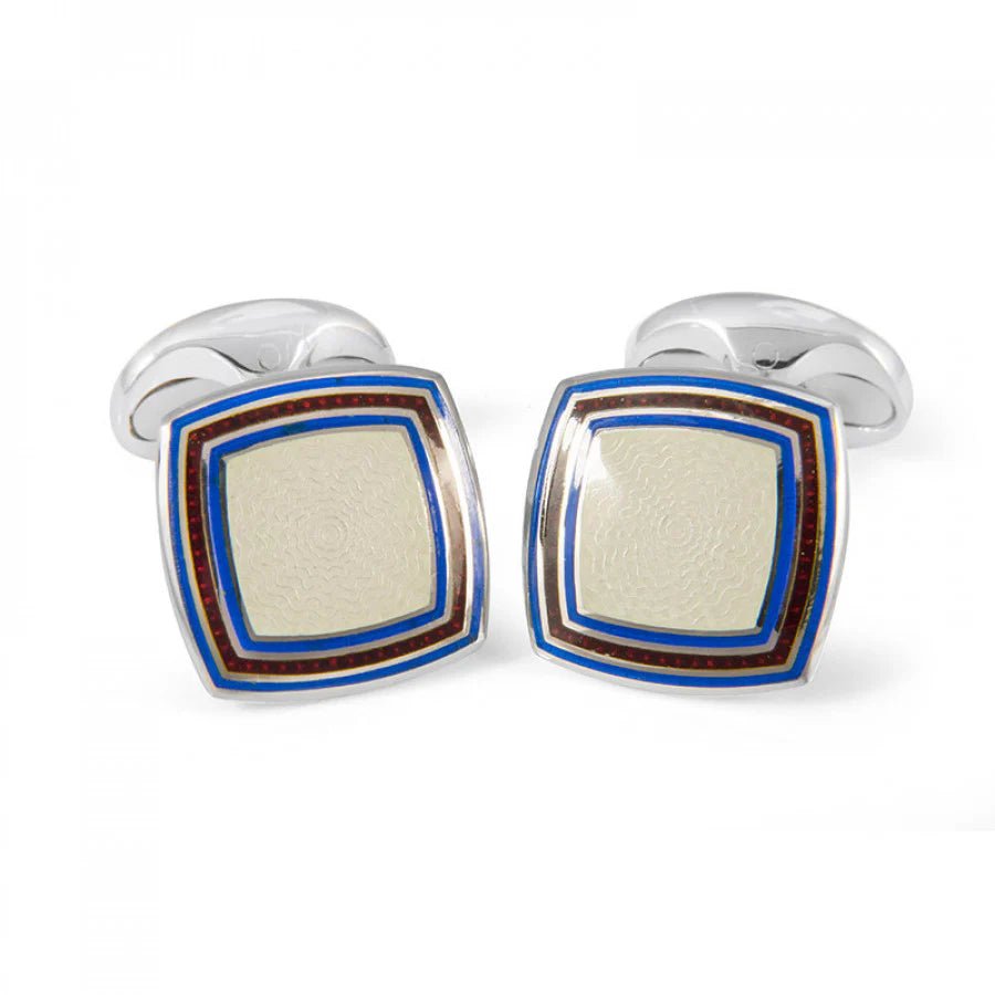 Sterling Silver Clear Enamel Cufflinks with Striped Border – Deakin & Francis - EB London