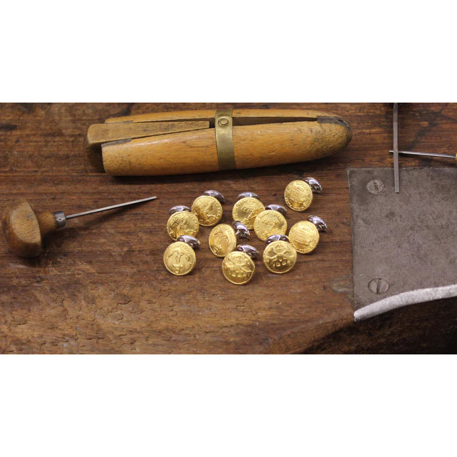 anniversary coin cufflinks with gold plated finish and D&F crest by Deakin & Francis at EB London