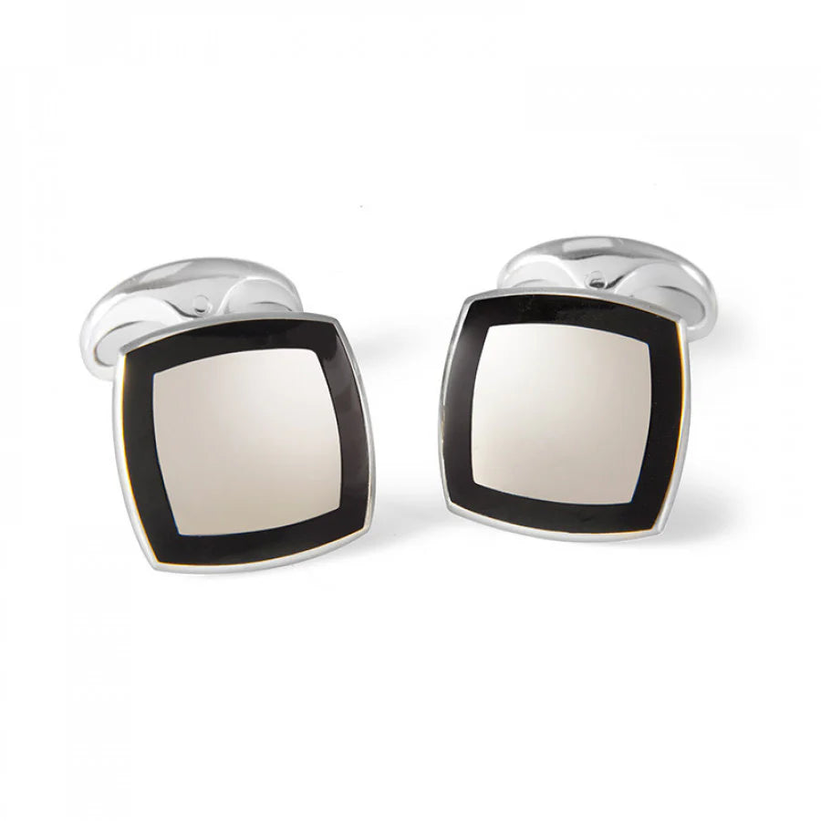 Silver Cushion Cufflinks with Black Enamel Border - Deakin & Francis | EB London