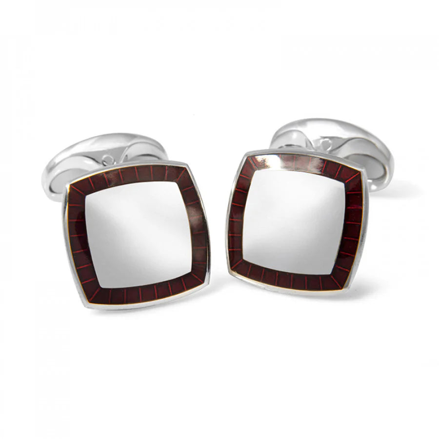 Silver Cushion Cufflinks with Red Enamel Border - Deakin & Francis | EB London