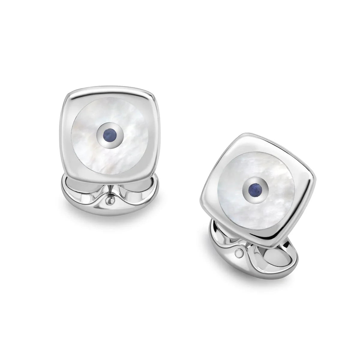 Sterling Silver Cushion Cufflinks with Mother of Pearl and Sapphire – Deakin & Francis - EB London