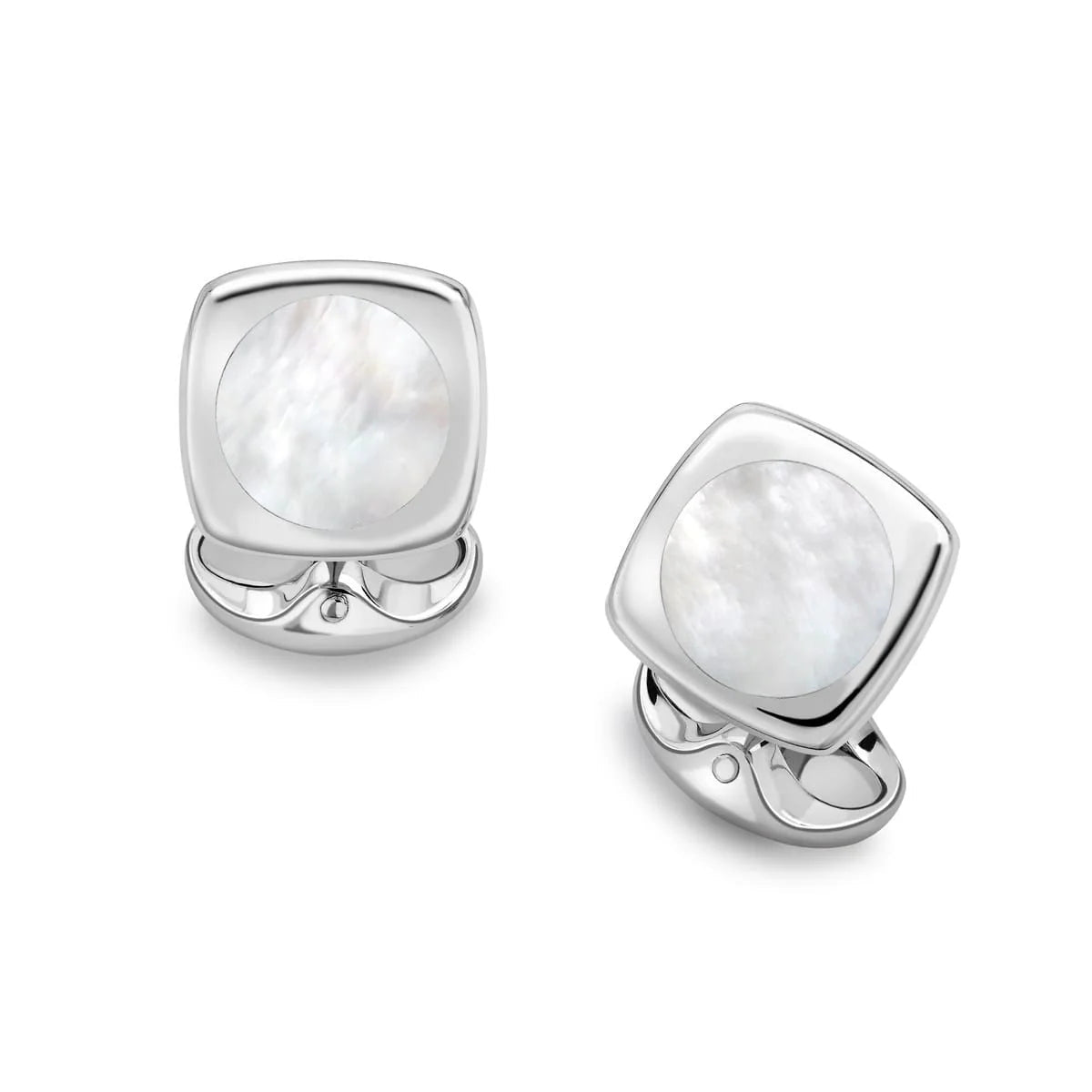 Sterling Silver Cushion Shape Cufflinks with Round Mother - of - Pearl Inlay - Deakin & Francis - EB London