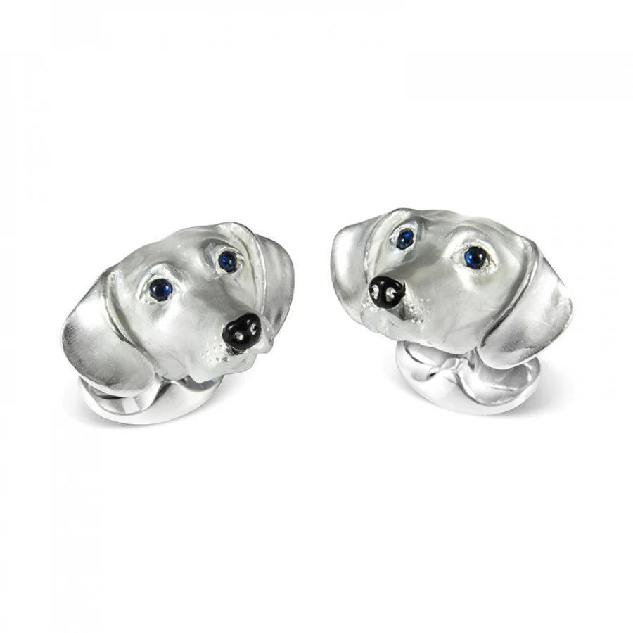 Sterling Silver Dachshund Cufflinks with Sapphire Eyes - Deakin & Francis | EB London