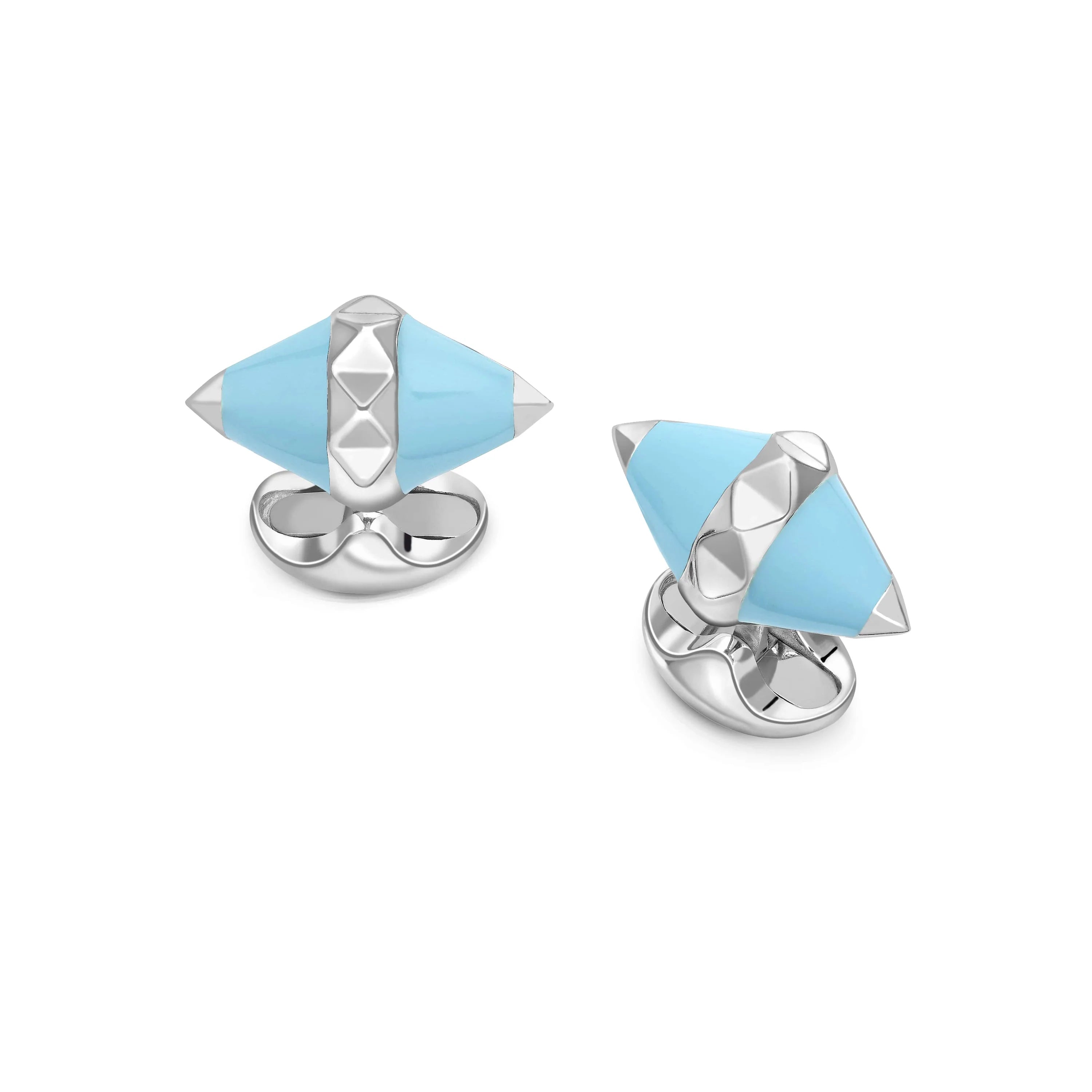 Sterling Silver Denim Blue Enamel Pyramid Detail Cufflinks - Deakin & Francis | EB London