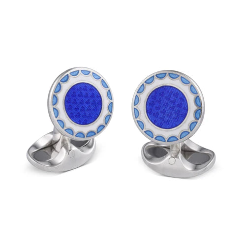 Silver Denim Blue Royal Blue and White Round Cufflinks - Deakin & Francis | EB London