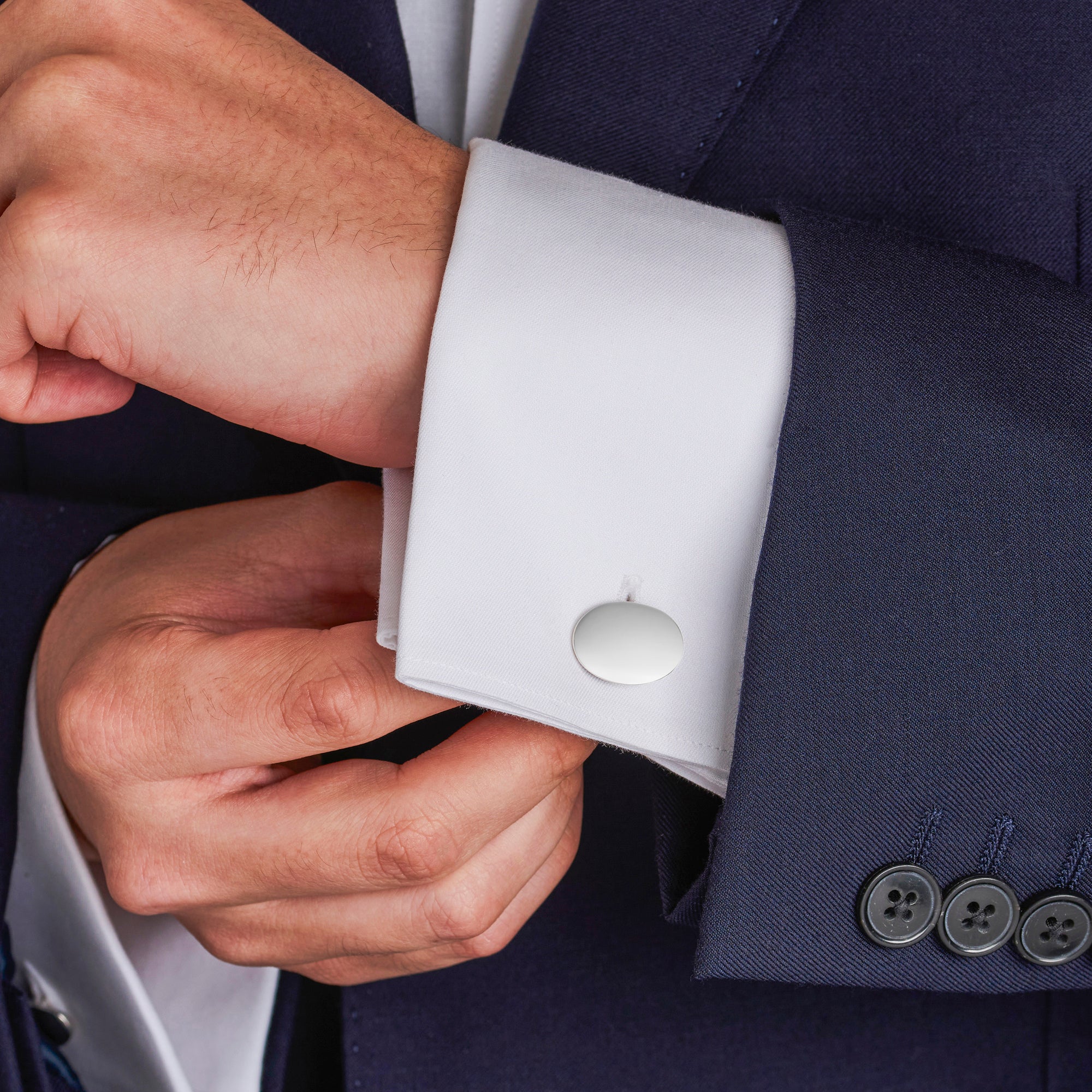 silver domed oval springback cufflinks by Deakin & Francis at EB London