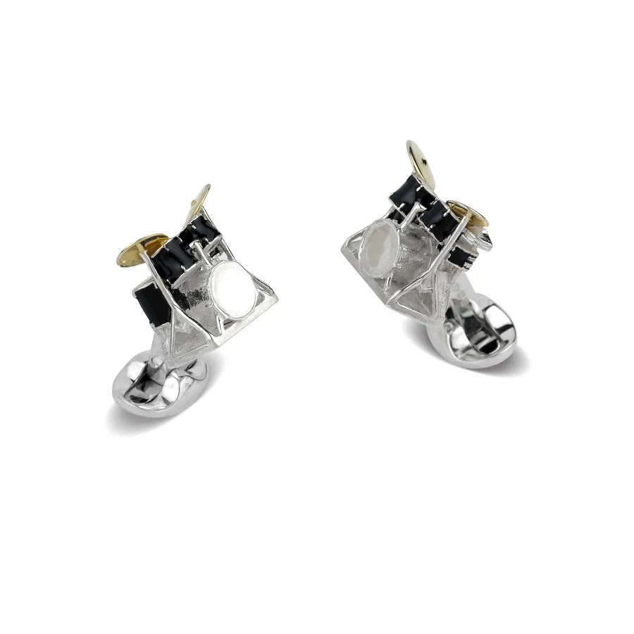 Silver Black Enamel Drum Kit Cufflinks - Deakin & Francis | EB London