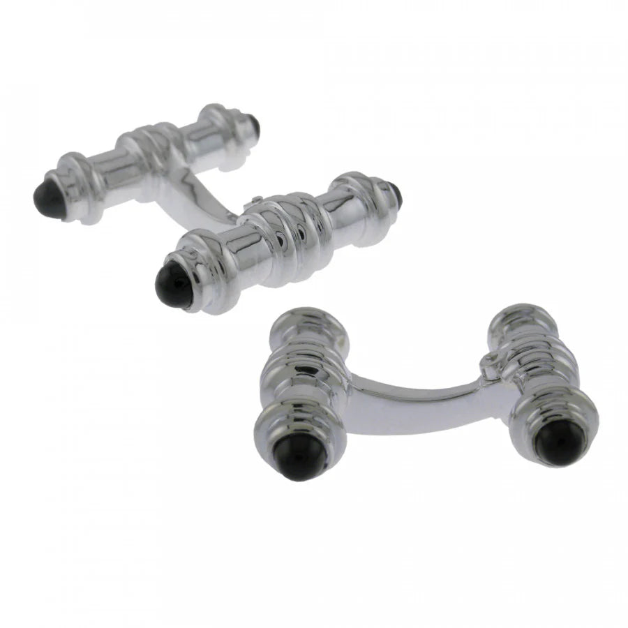Luxury Sterling Silver Dumbbell Cufflinks with Onyx - Deakin & Francis | EB London