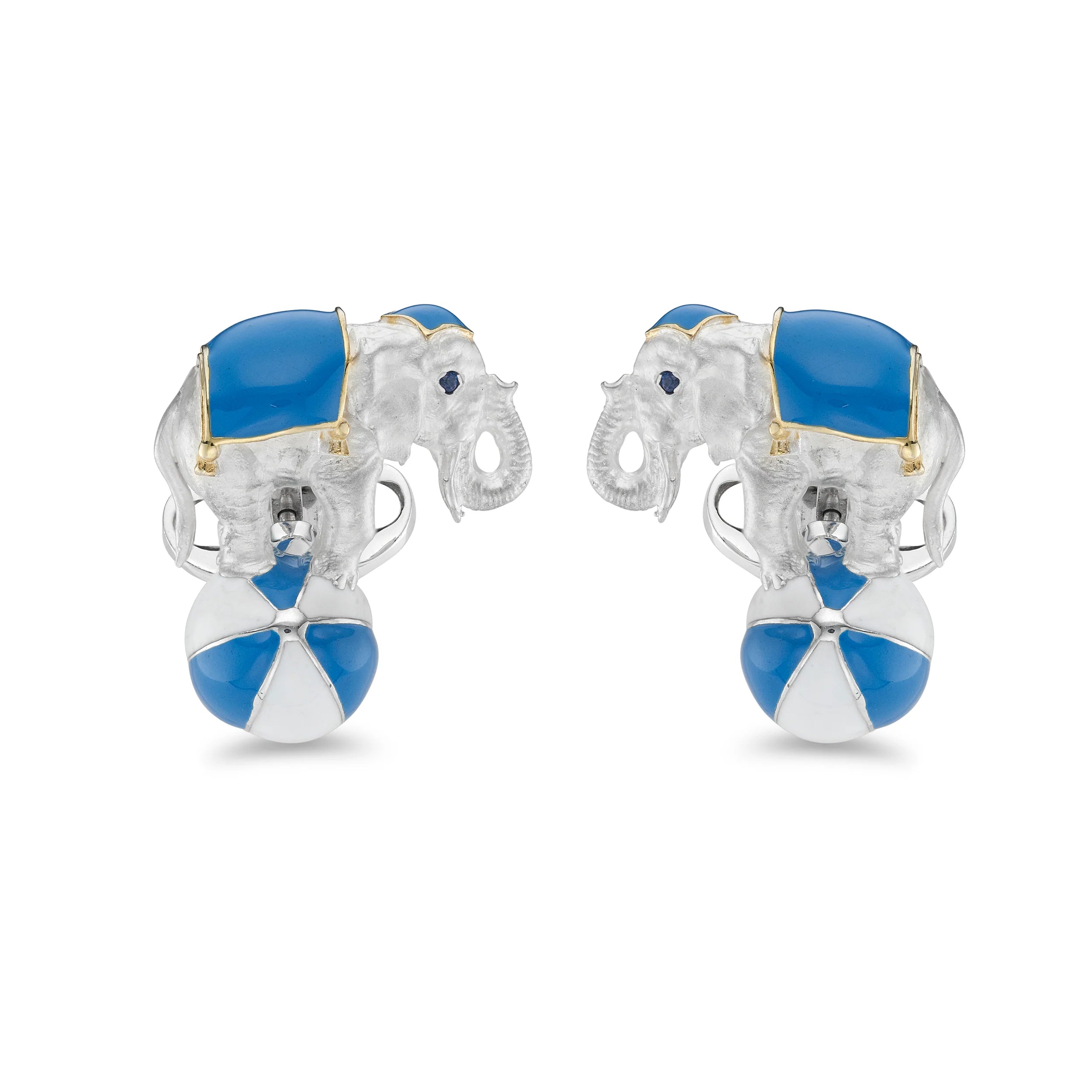 Sterling Silver Elephant on a Blue Ball Cufflinks with Sapphire Eyes – Deakin & Francis - EB London