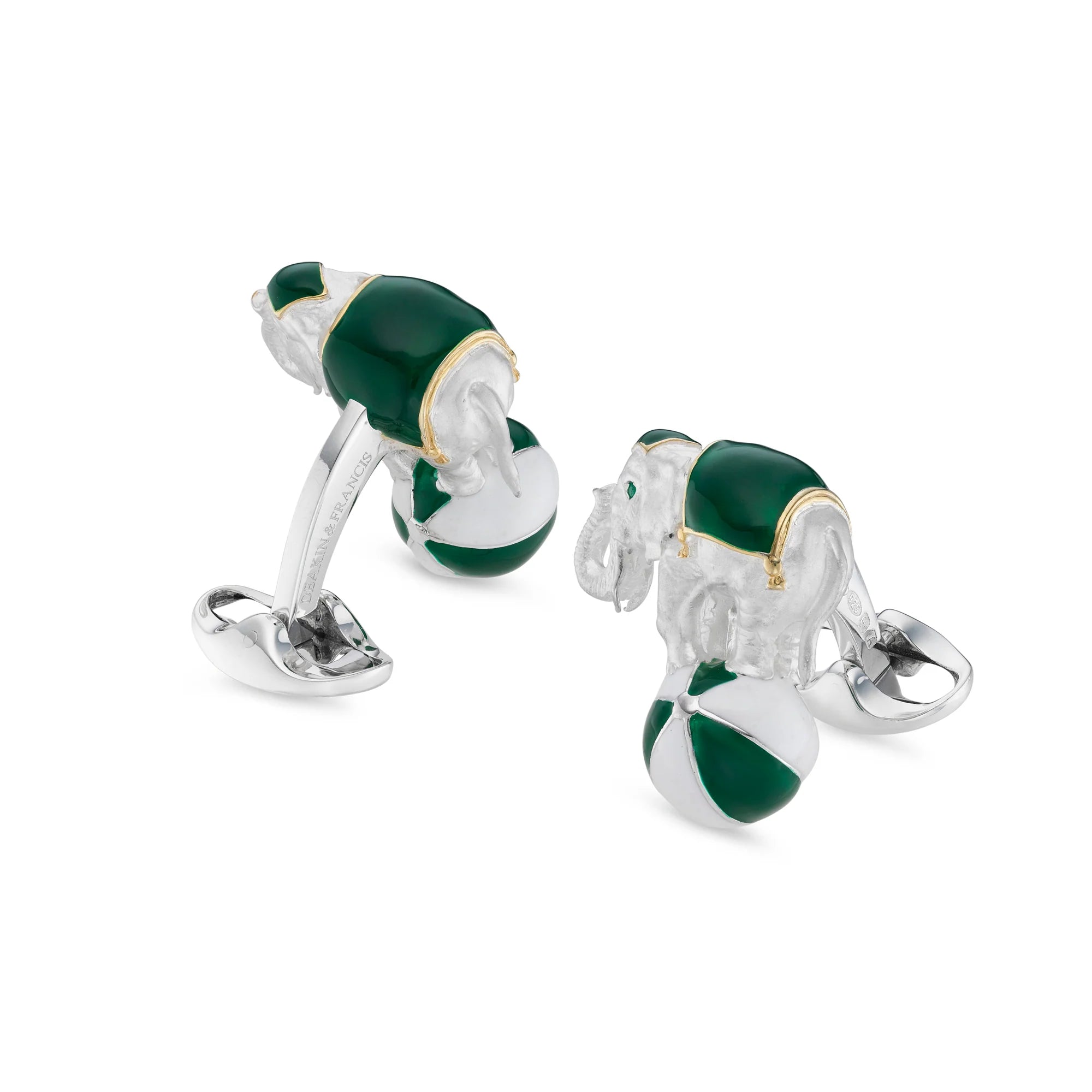 Silver Elephant on a Green Ball Cufflinks with Emerald Eyes – Deakin & Francis - EB London