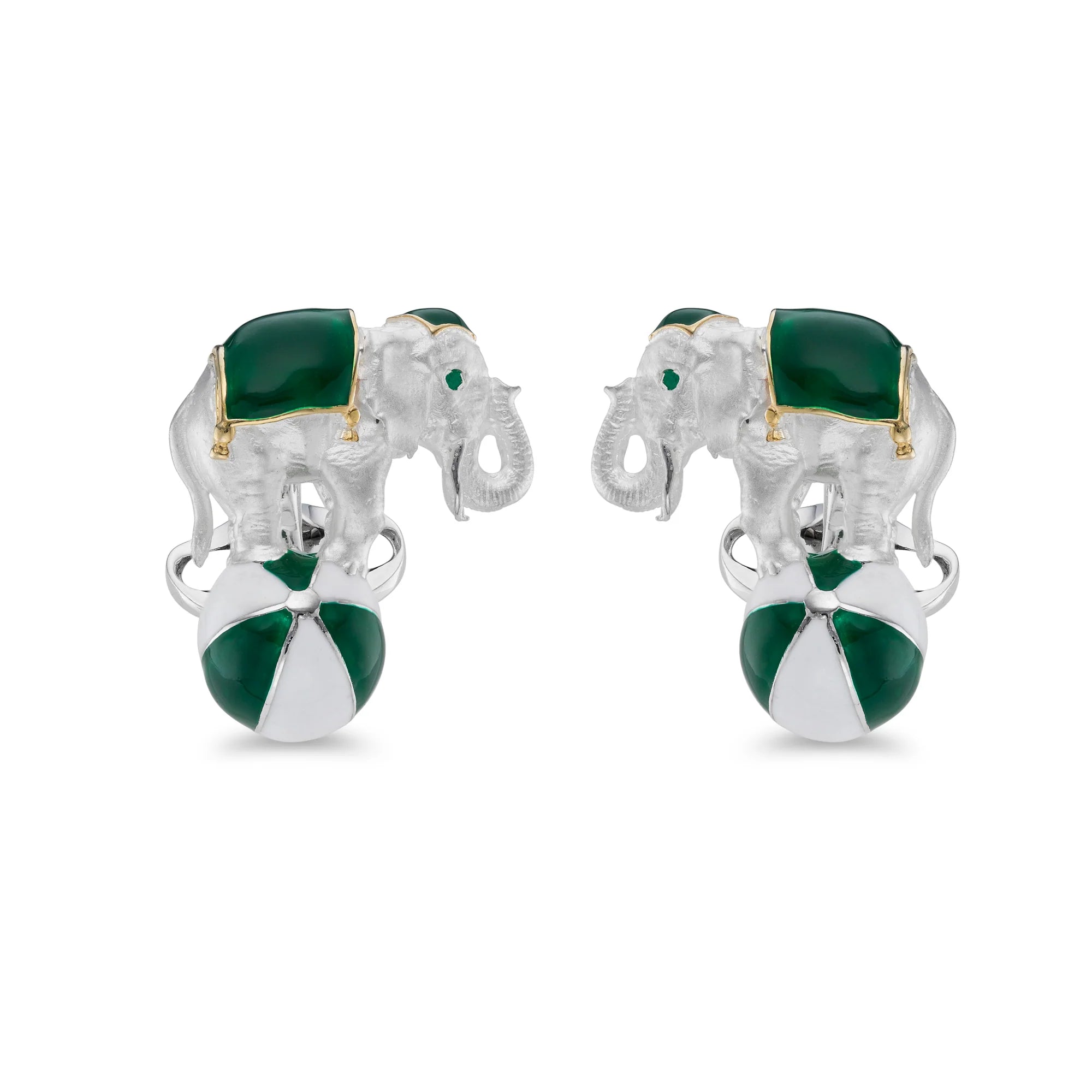 Sterling Silver Elephant on a Green Ball Cufflinks with Emerald Eyes – Deakin & Francis - EB London