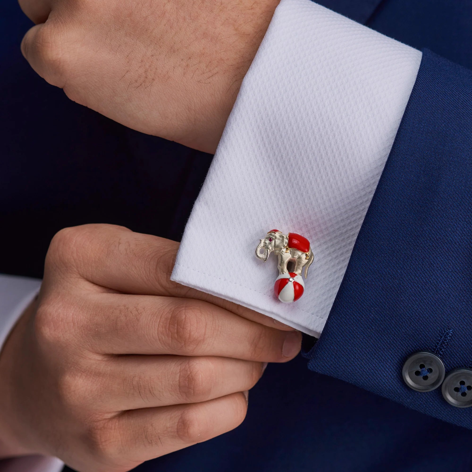 Silver Elephant on a Red Ball Cufflinks with Ruby Eyes – Deakin & Francis - EB London