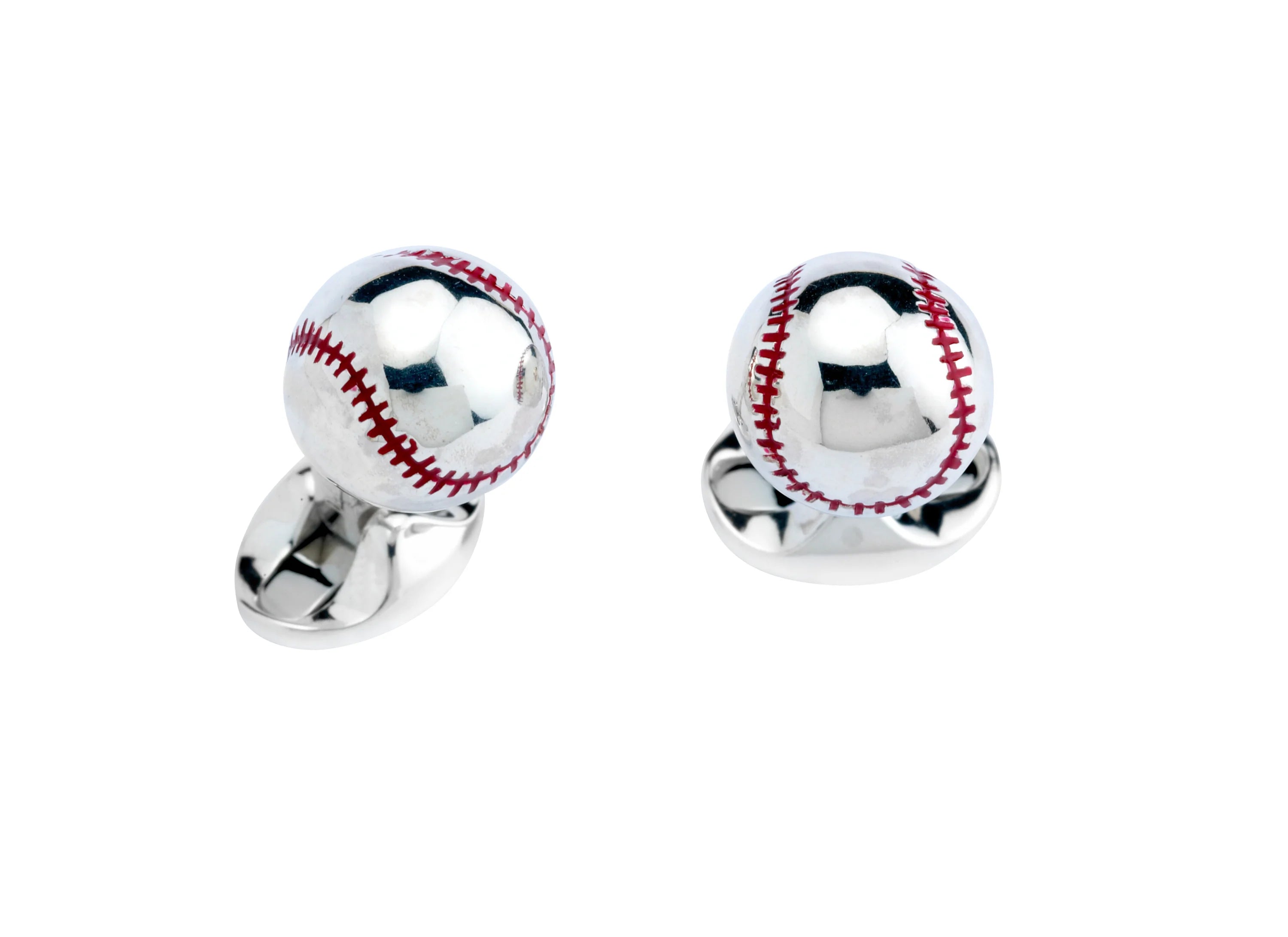 Silver Baseball Cufflinks with Enamel Stitching - Deakin & Francis | EB London