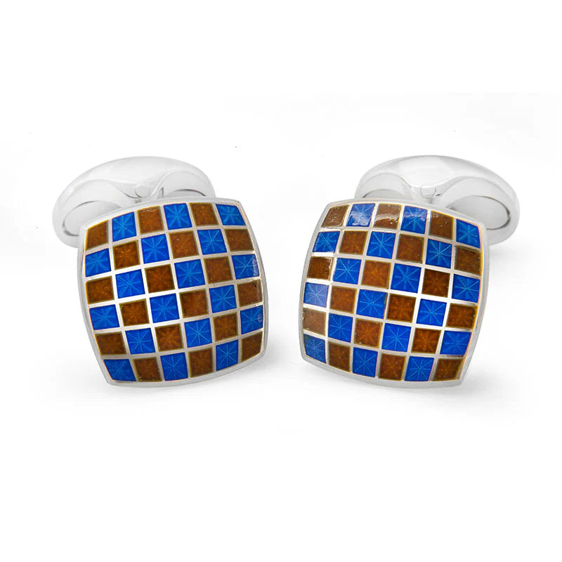 Luxury Sterling Silver Enamel Checkerboard Cufflinks in Red and Blue - Deakin & Francis | EB London