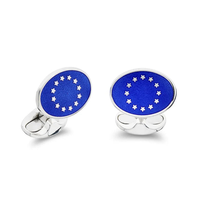 Luxury Sterling Silver Enamel European Flag Cufflinks - Deakin & Francis | EB London