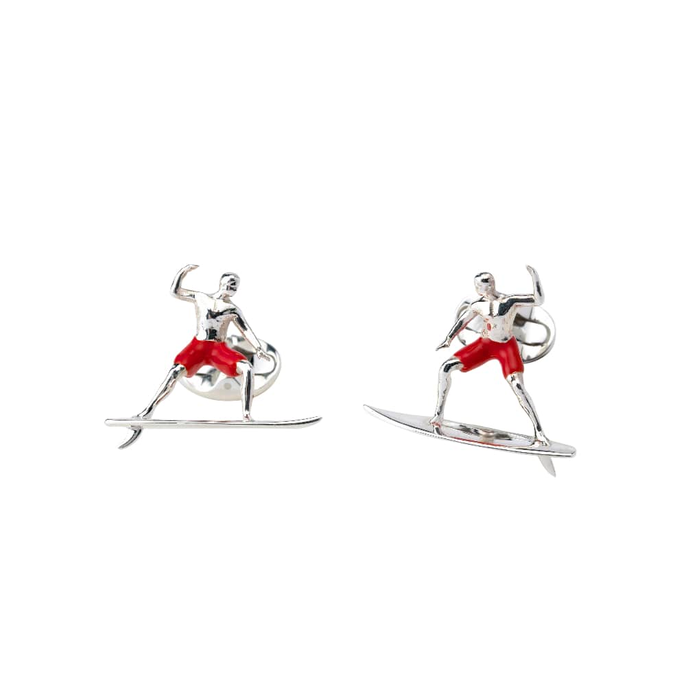 Silver Surfer Cufflinks with Red Enamel Shorts - Deakin & Francis | EB London
