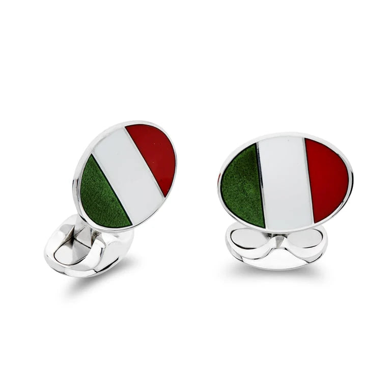 Luxury Sterling Silver Enamel Italian Flag Cufflinks - Deakin & Francis | EB London