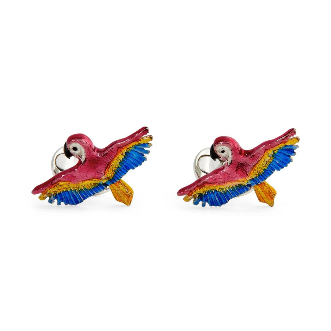 Silver Enamel Parrot Cufflinks - Deakin & Francis | EB London