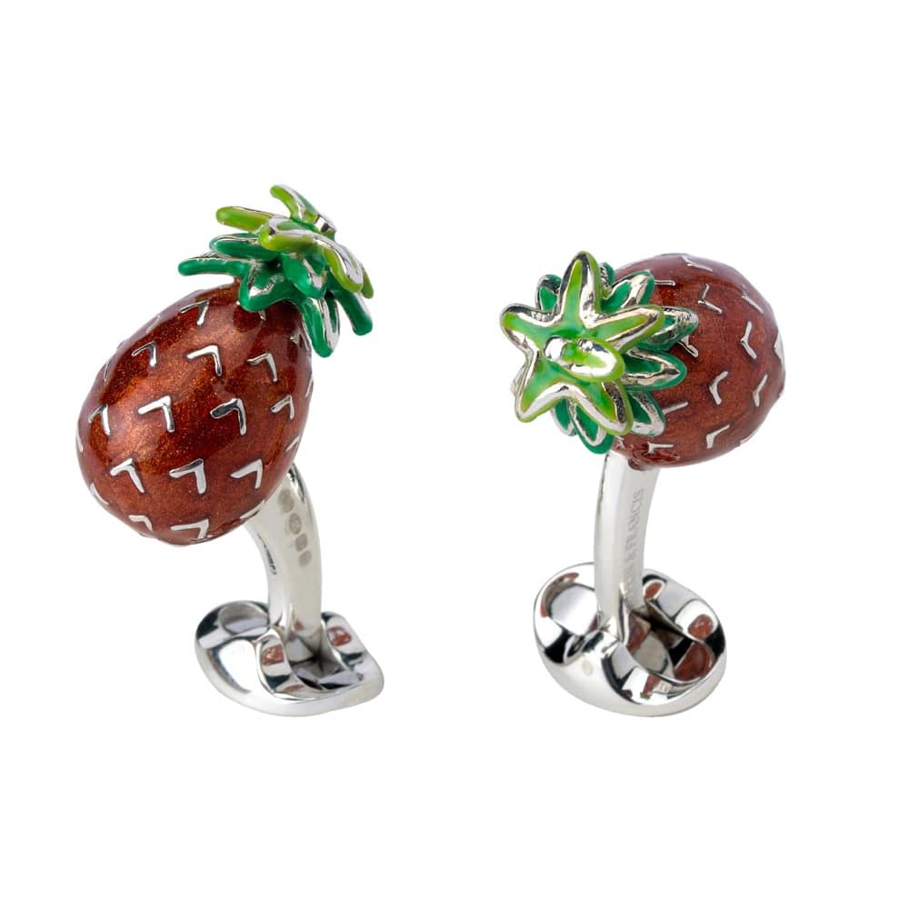 Silver Pineapple Cufflinks with Yellow Orange and Green Enamel - Deakin & Francis | EB London