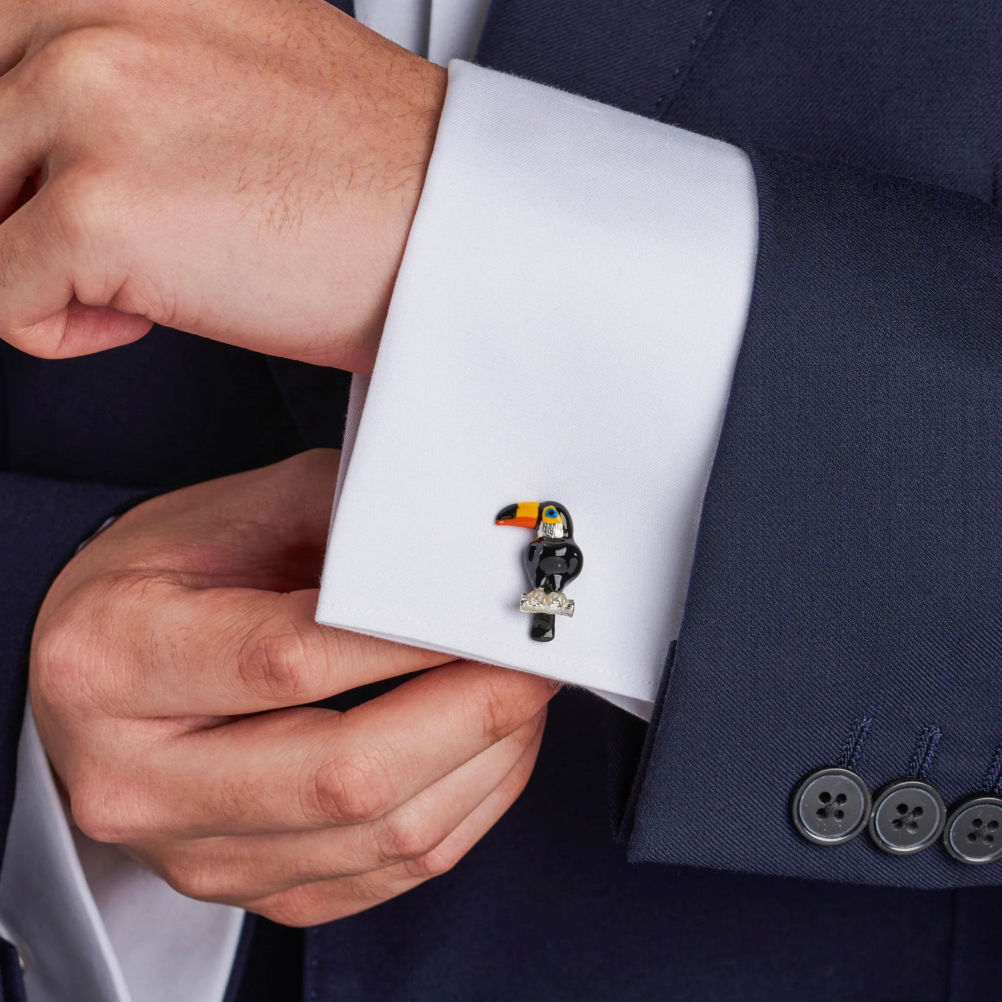 Sterling Silver Enamel Toucan Cufflinks - Deakin & Francis | EB London