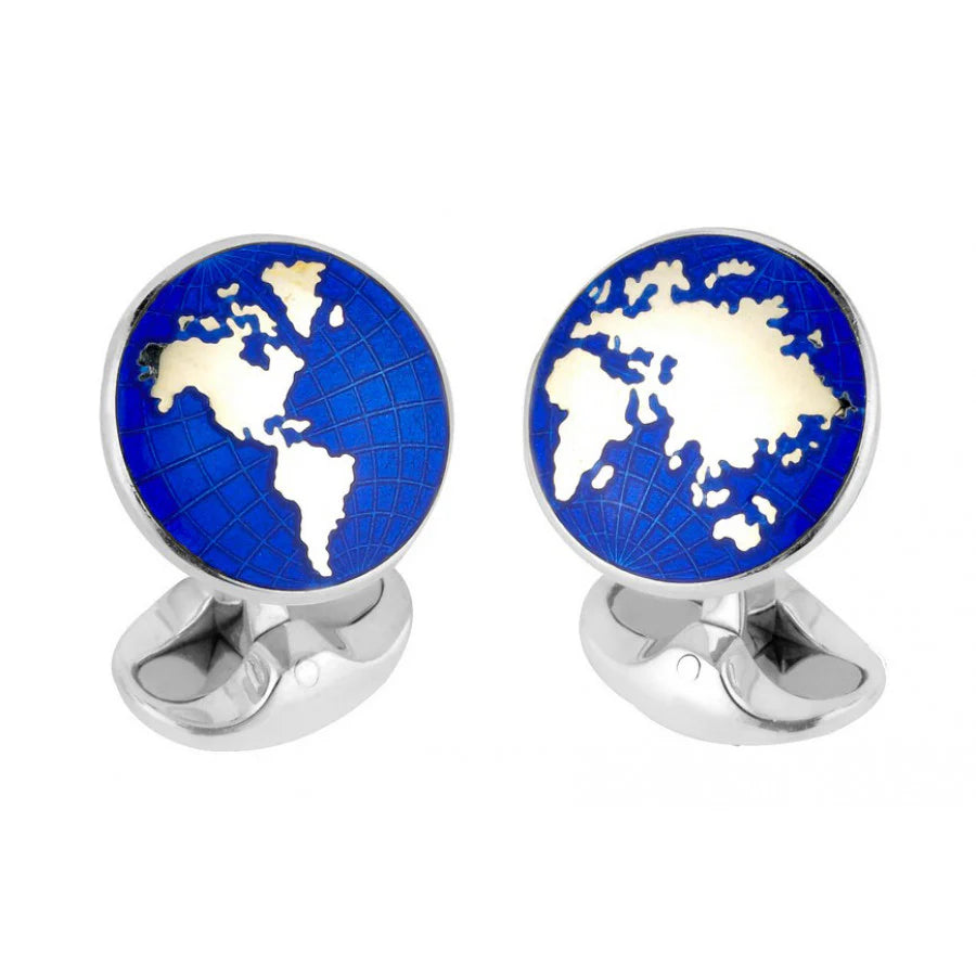 Luxury Sterling Silver Enamel World Cufflinks - Deakin & Francis | EB London