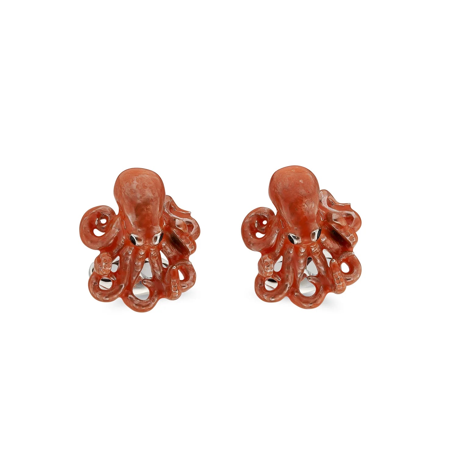 Sterling Silver Enamelled Octopus Cufflinks - Orange - Deakin & Francis - EB London