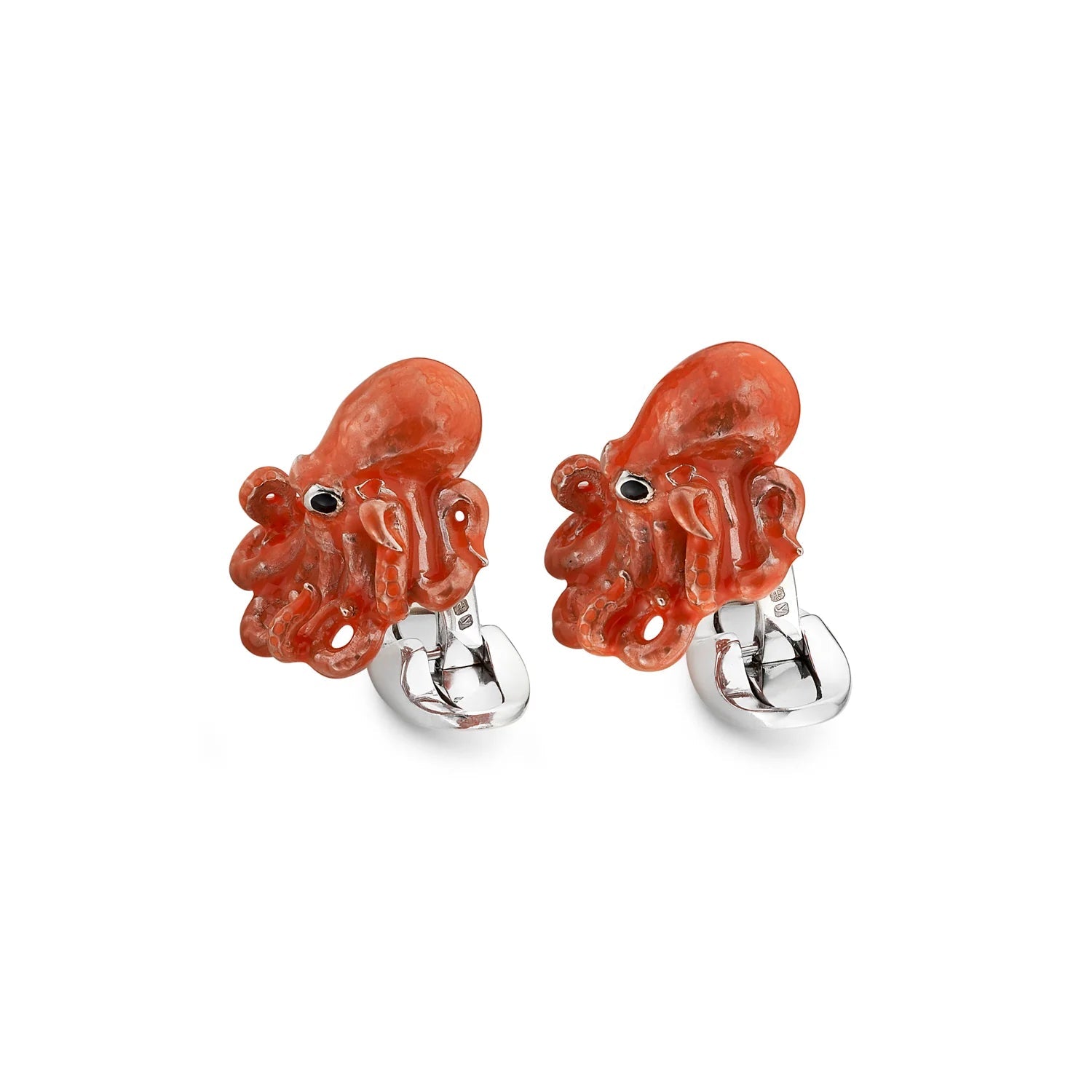 Sterling Silver Enamelled Octopus Cufflinks - Orange - Deakin & Francis - EB London