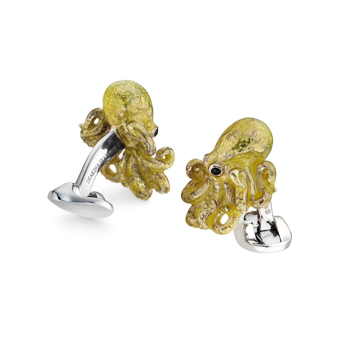 Octopus-shaped cufflinks on a white background