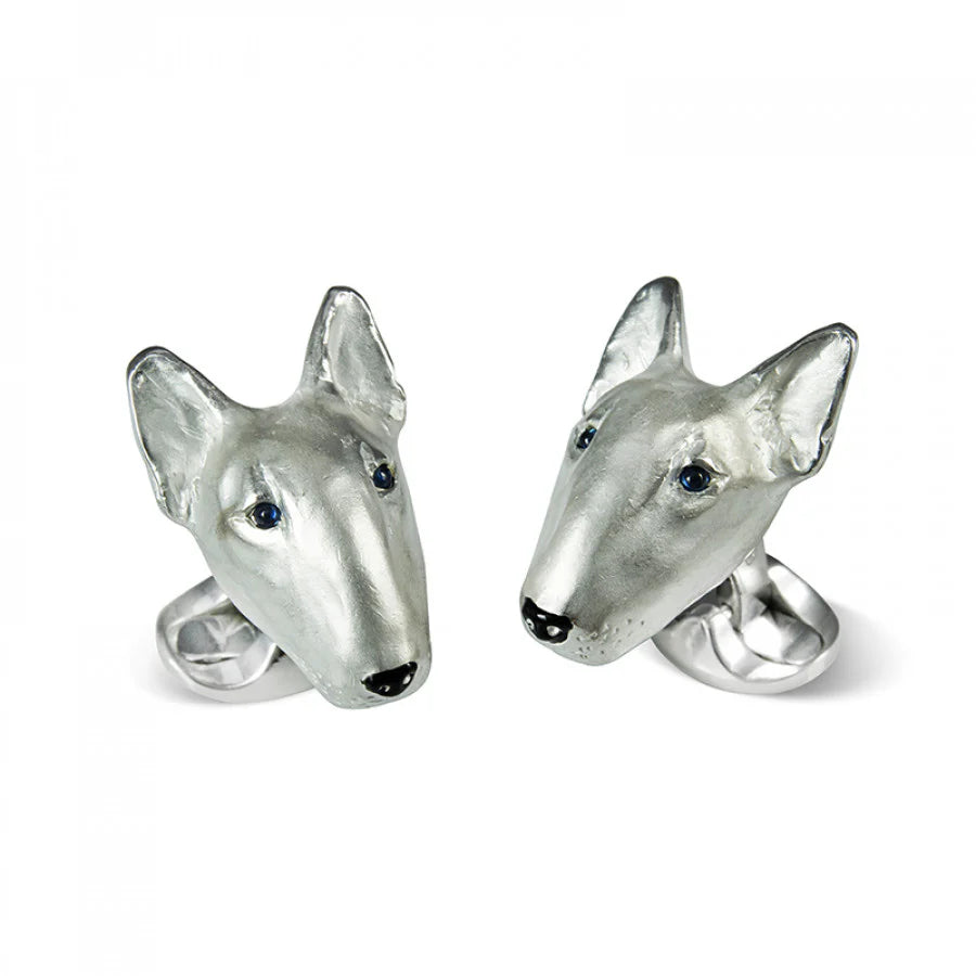 Sterling Silver English Bull Terrier Cufflinks with Sapphire Eyes - Deakin & Francis | EB London