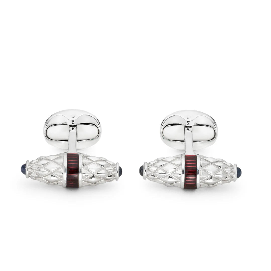 Sterling Silver Fancy Bar Cufflinks with Red Enamel & Sapphire Ends – Deakin & Francis - EB London