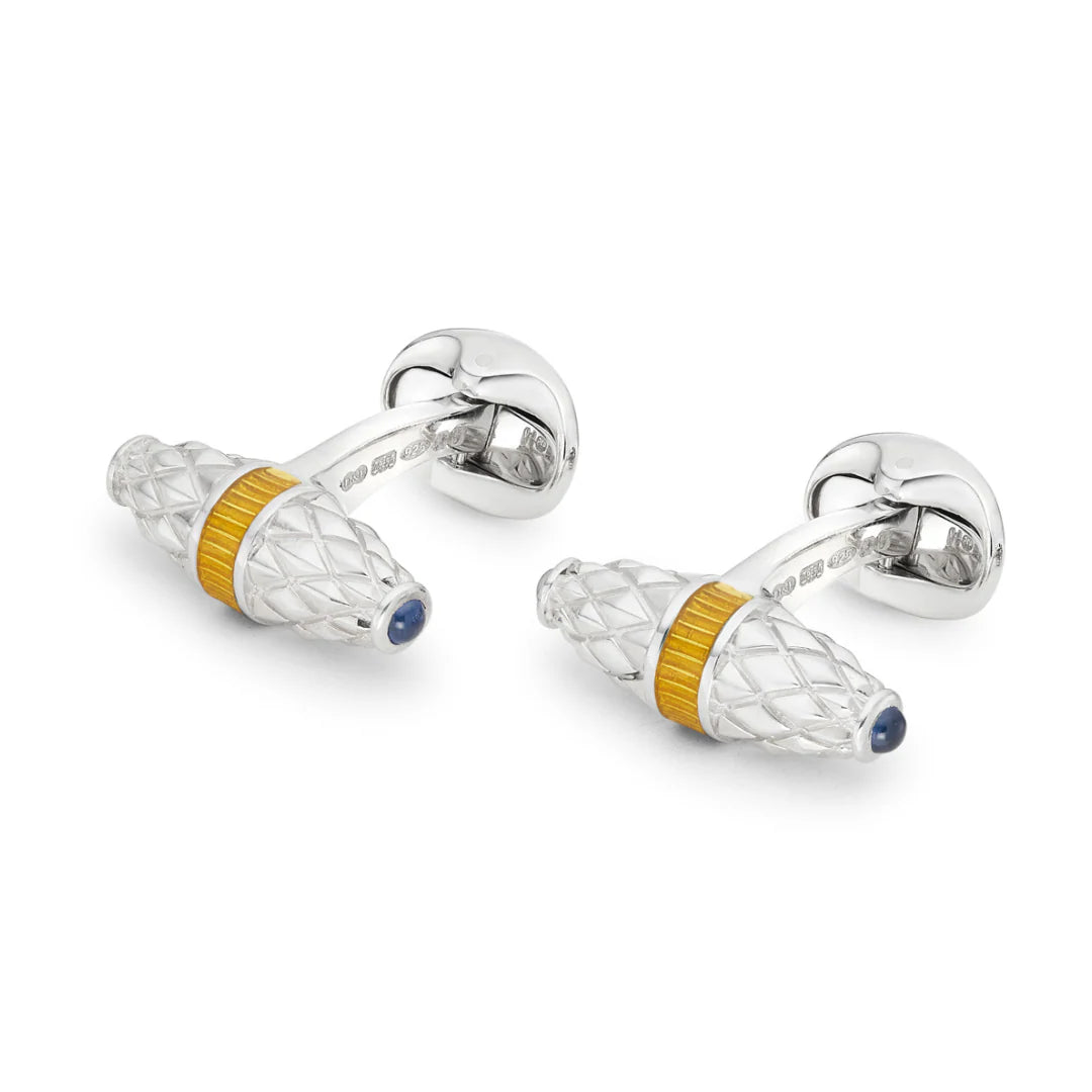 Fancy Bar Cufflinks with Yellow Enamel & Sapphire Ends – Deakin & Francis - EB London