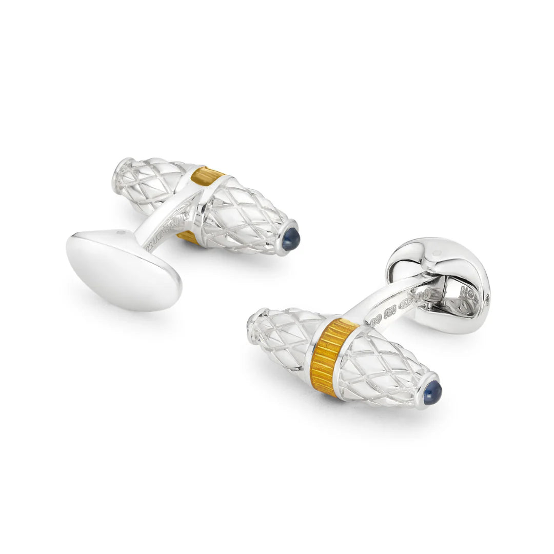 Silver Fancy Bar Cufflinks with Yellow Enamel & Sapphire Ends – Deakin & Francis - EB London