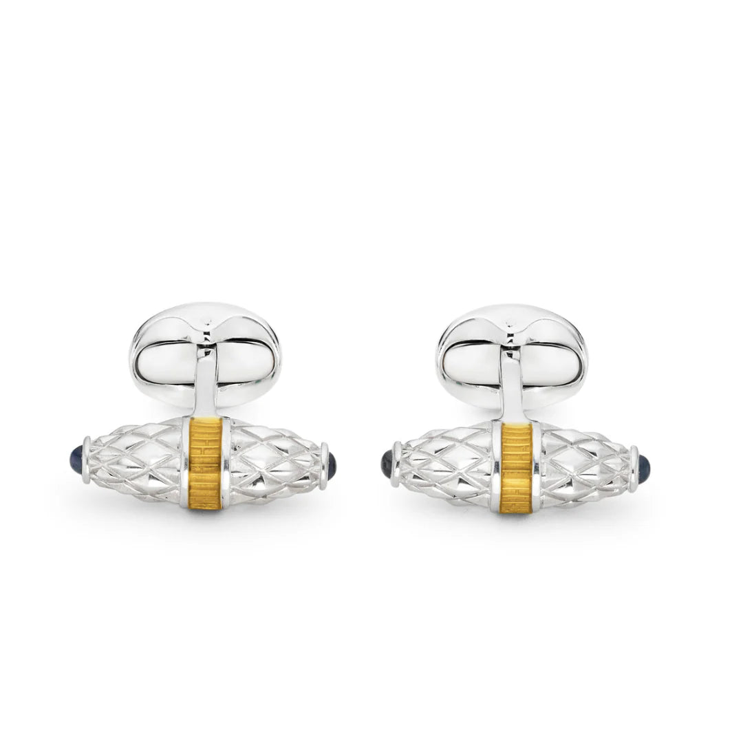Sterling Silver Fancy Bar Cufflinks with Yellow Enamel & Sapphire Ends – Deakin & Francis - EB London