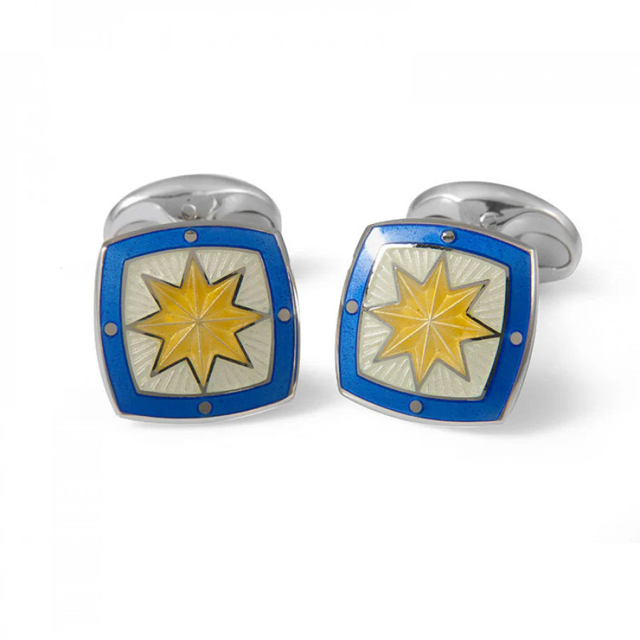 Luxury Sterling Silver Fancy Yellow Star Enamel Cufflinks - Deakin & Francis | EB London