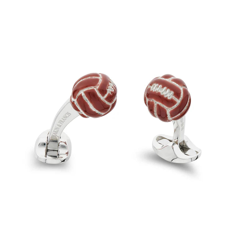 Silver Brown Enamel Football Cufflinks - Deakin & Francis | EB London