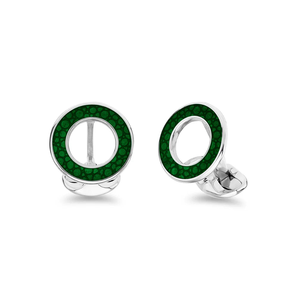 Luxury Sterling Silver Vitreous Enamel Shagreen Cufflinks - Green - Deakin & Francis | EB London