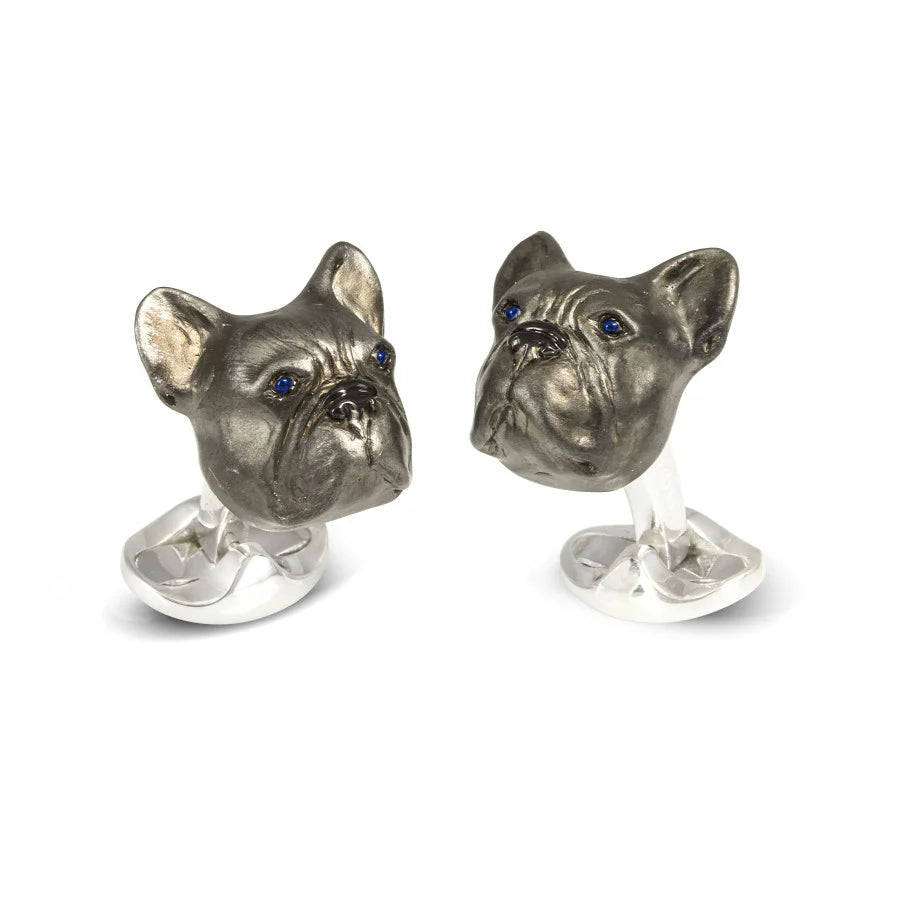 Sterling Silver French Bulldog Cufflinks with Sapphire Eyes - Deakin & Francis | EB London