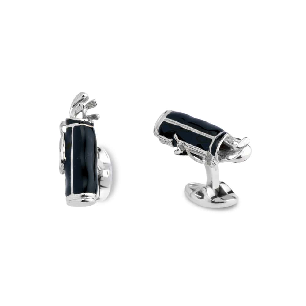 Silver Black Enamel Golf Bag Cufflinks - Deakin & Francis | EB London