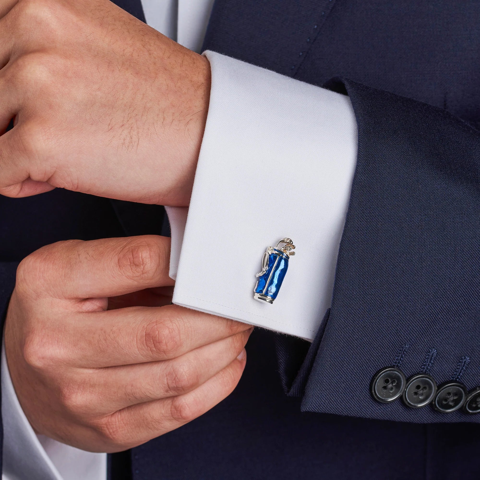 Sterling Silver Golf Bag Cufflinks with Blue Enamel – Deakin & Francis - EB London