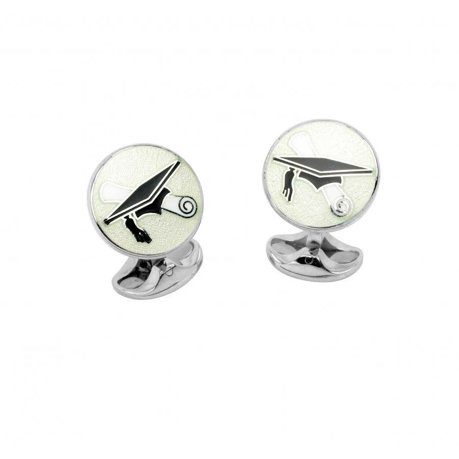 Silver Graduation Cap Cufflinks with Clear Enamel - Deakin & Francis | EB London