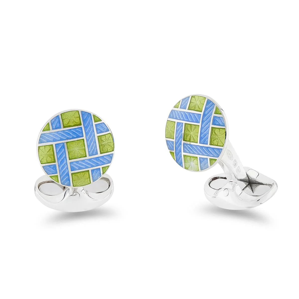 Silver Green and Blue Enamel Lattice Design Cufflinks - Deakin & Francis | EB London